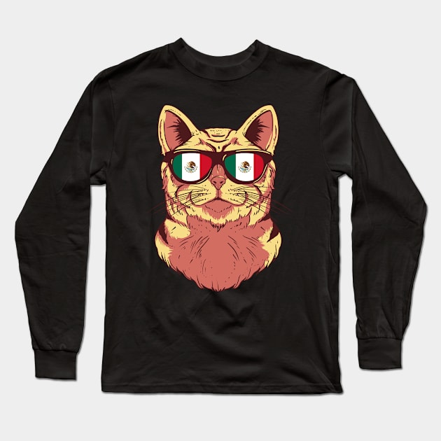 Mexico Flag Mexican Cat Sunglasses Funny Cat Lover Long Sleeve T-Shirt by Boneworkshop